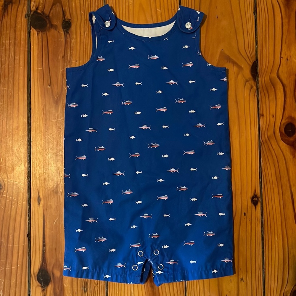 Crown & Ivy Blue Fish Print Kids One Piece